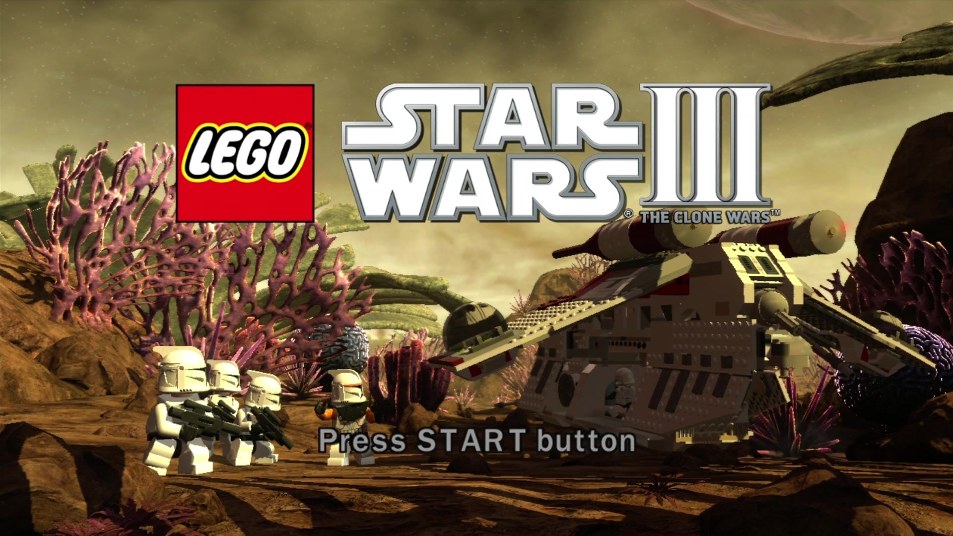 LEGO Star Wars III: The Clone Wars title screen for Xbox 360